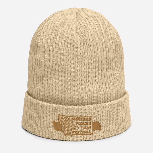 Sand/Tan logo Organic ribbed beanie